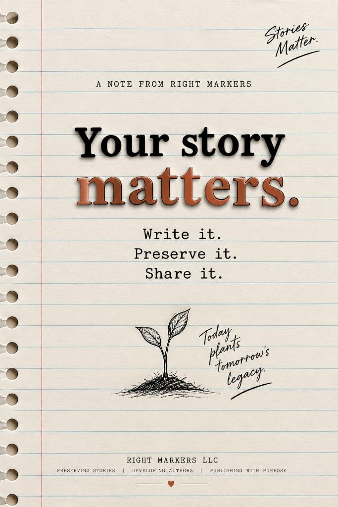 Your story matters. Write it. Preserve it. Share it. — A note from Right Markers LLC